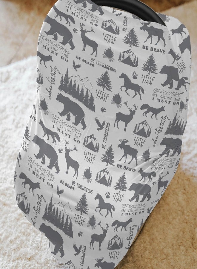 ZoUbqchY Gray Forest Animals Baby Car Seat Covers Deer Bear Horse Fox Trees Mountain Stretchy 5-in-1 Cover Adjustable Car Canopy Cover Camping Adventure Breathable Nursing Cover-Up - Image 2